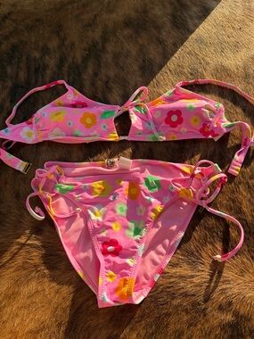 Pink Floral Tie-Side Bikini Set